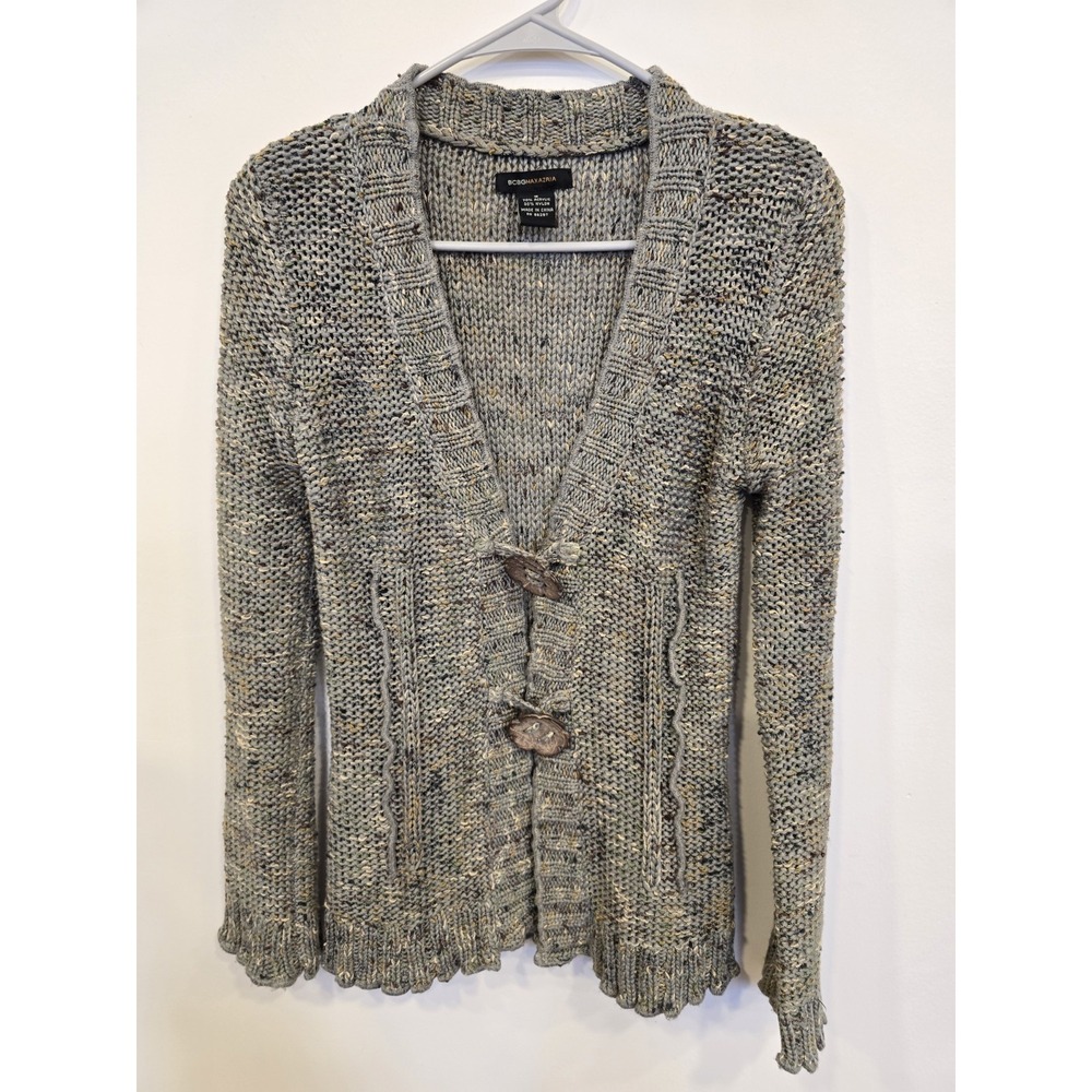 BCBG Max Azria Chunky Knit Toggle‎ Cardigan Neutral Boho Cottagecore Size Small
